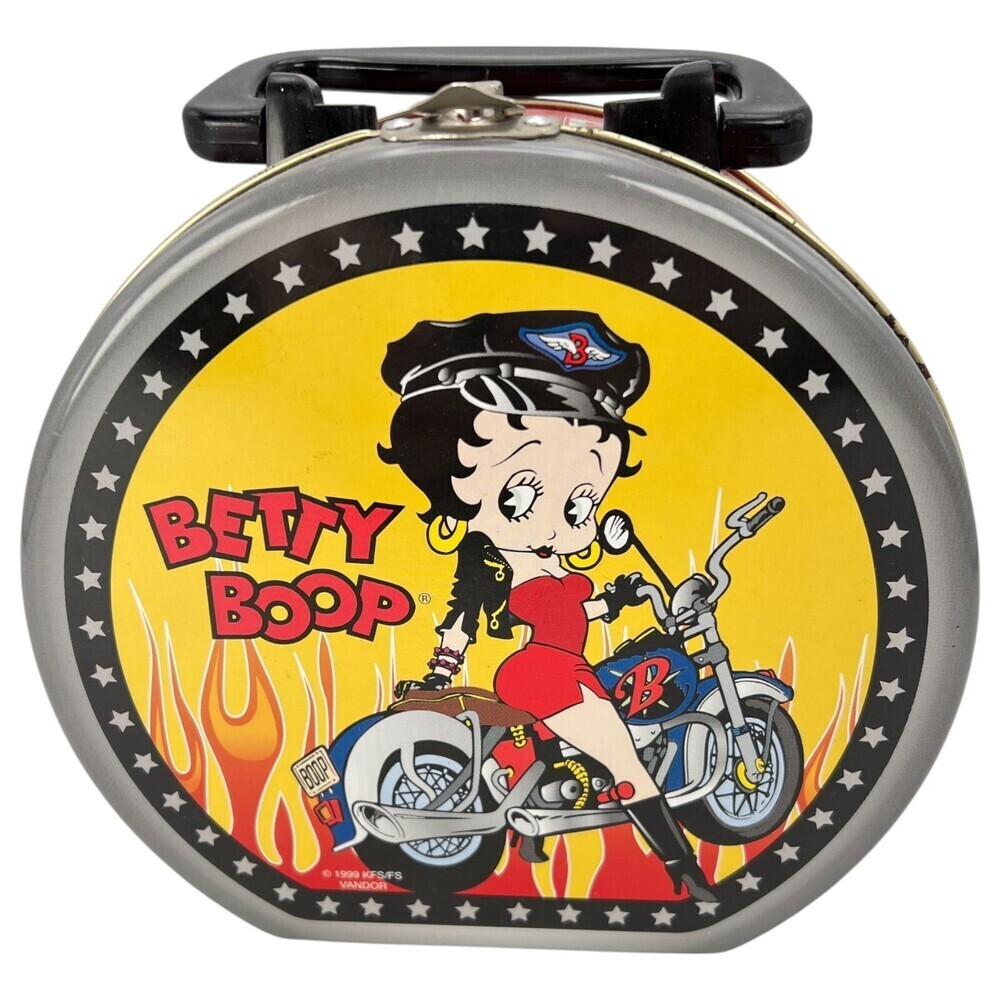 Betty Boop Motorcycle Tin Metal Lunch Box Container 6" Very Rare VTG